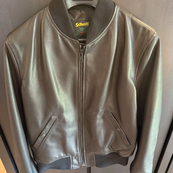 Schott Lightweight Natural Pebble Cowhide Leather Bomber Jacket